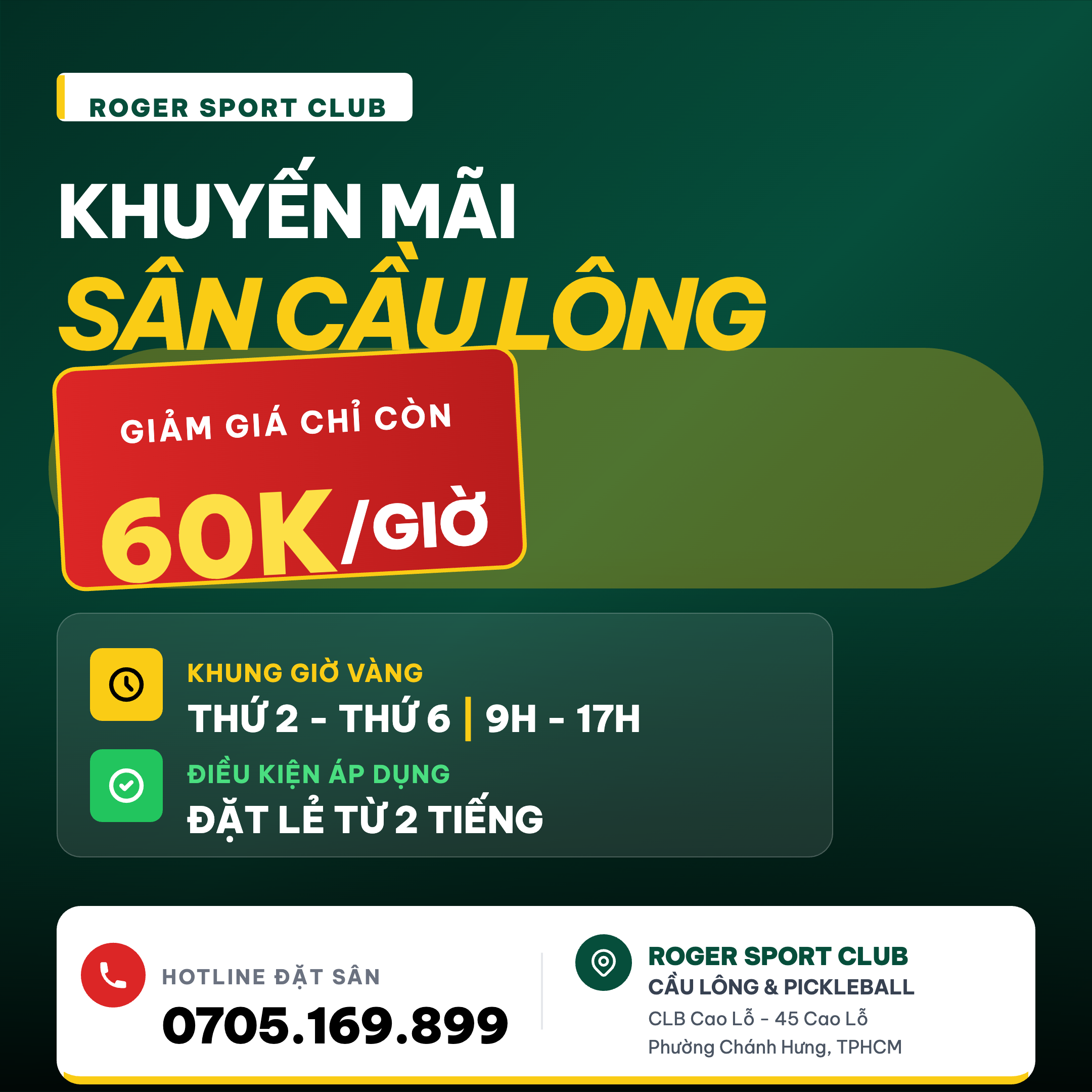 Bùng Nổ Ưu Đãi: Chơi Cầu Lông & Pickleball Giá Cực Sốc Tại Roger Sport Club (Quận 8)